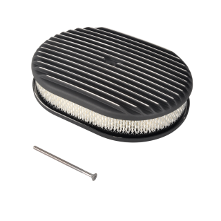 Black 12" Oval Full Finned Air Cleaner Assembly for 5 1/8" Carburetors Classic Chevy Ford Hot Rod Custom