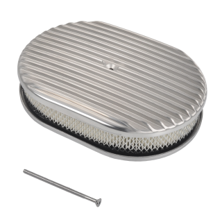 12" Oval Fully Finned Air Cleaner Assembly Polished Aluminum for 5-1/8” Carb Holley Classic Chevy Ford Hot Rod