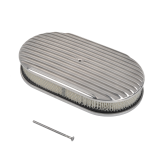 15" Oval Fully Finned Air Cleaner Kit Polished Aluminum for 5-1/8” Carb Carter Edelbrock Holley Rochester