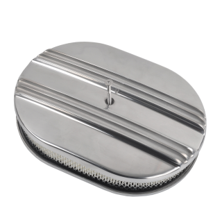 12" Oval Half Finned Air Cleaner Assembly Polished Aluminum for Classic Chevy Ford Hot Rod Rat Rod Muscle Car Custom