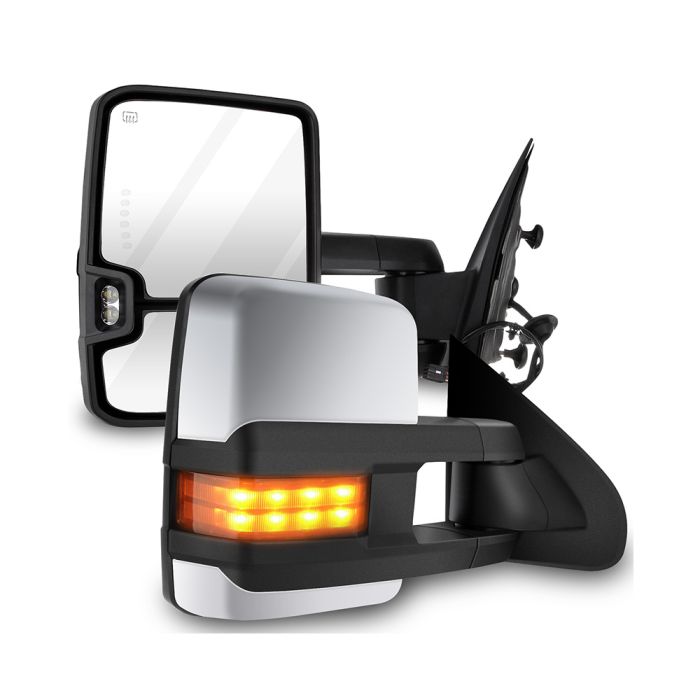 Towing Mirrors Chrome Pair for 2014-2018 Chevy Silverado GMC Sierra 1500 2500 3500 HD Power Heated Turn Signal Clearance Arrow Light 