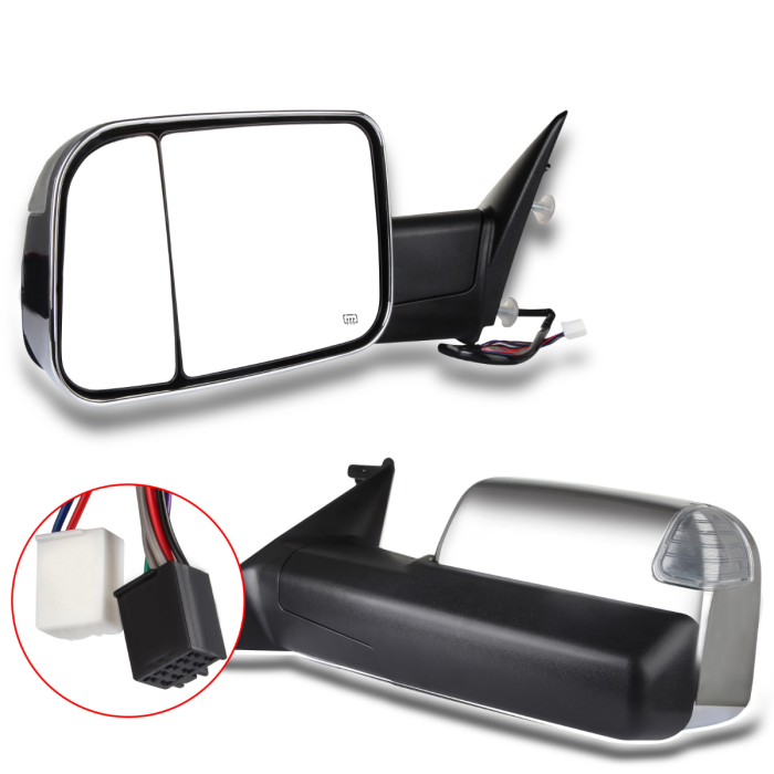 Towing Mirror Chrome Pair for 2009-2018 Ram 1500 2500 3500 Power Heated Turn Signal Puddle Light 