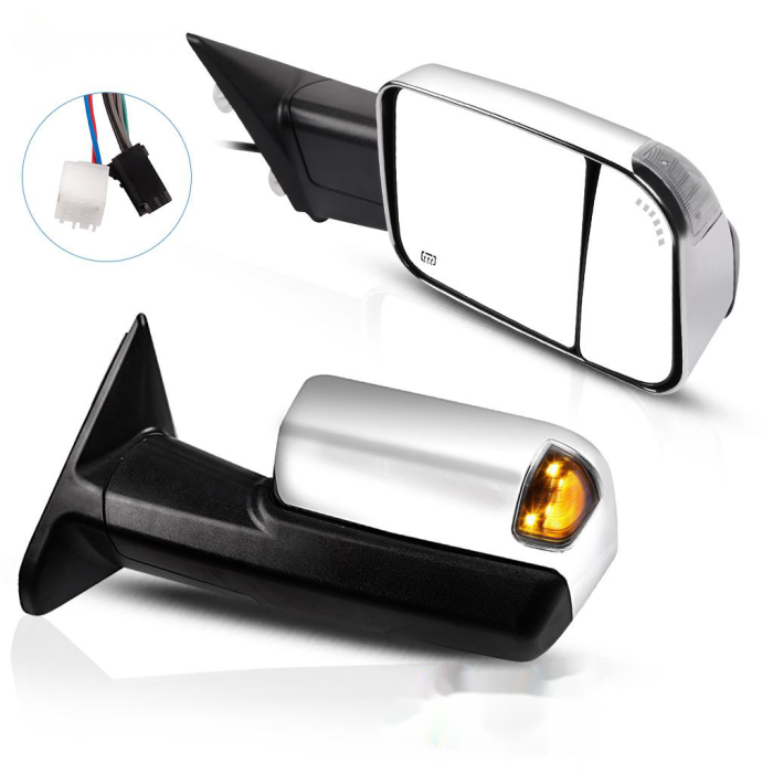 Tow Mirrors Chrome Pair for 2009-2018 Dodge Ram 1500 2500 3500 Power Heated Turn Signal Arrow Puddle Light 