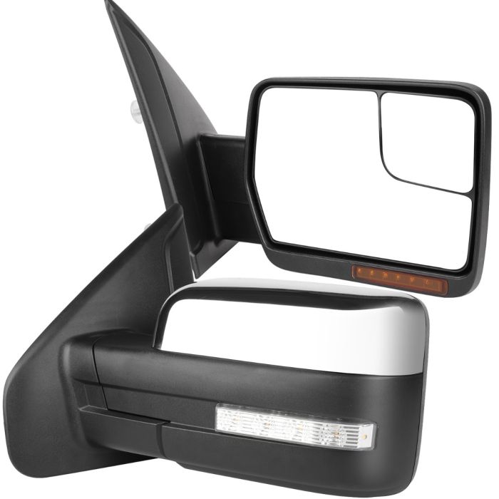 Tow Mirrors Chrome Pair for 2004-2014 Ford F150 Power Heated Turn Signal Puddle Light 