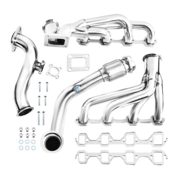 FOR 1982-1993 MUSTANG 5.0 V8 STAINLESS T4 RACING TURBO MANIFOLD EXHAUST + CROSS PIPE